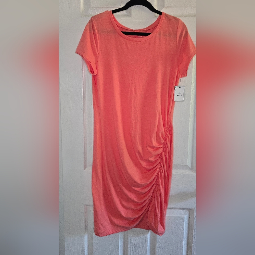SUSINA Ruched T-shirt Dress Coral